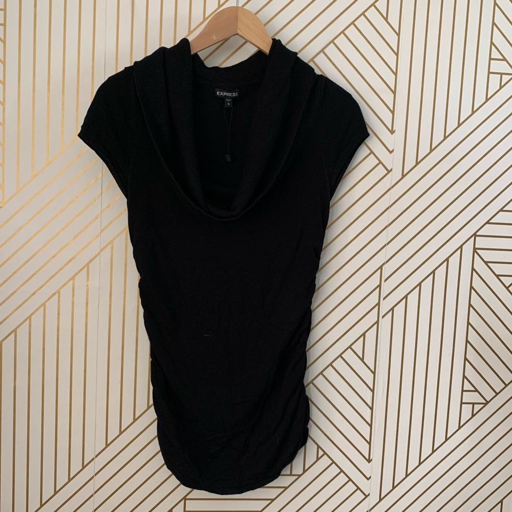 Express NWOT cap sleeve cowl neck sweater knit ruched cinched sides black S
